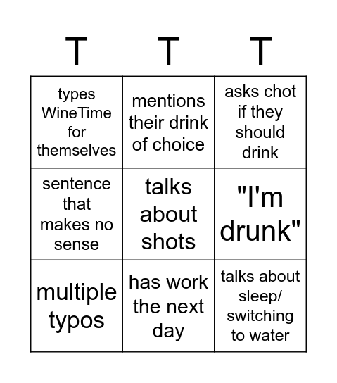 Chot Drunk Tic-Tac-Toe Bingo Card