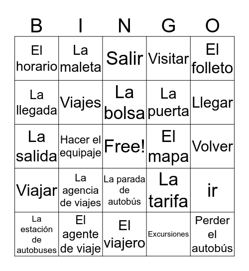 Spanish 2 Chapter 5 Bingo A Bingo Card