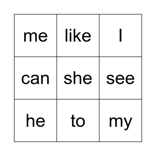 First 16 Sight Words Bingo Card