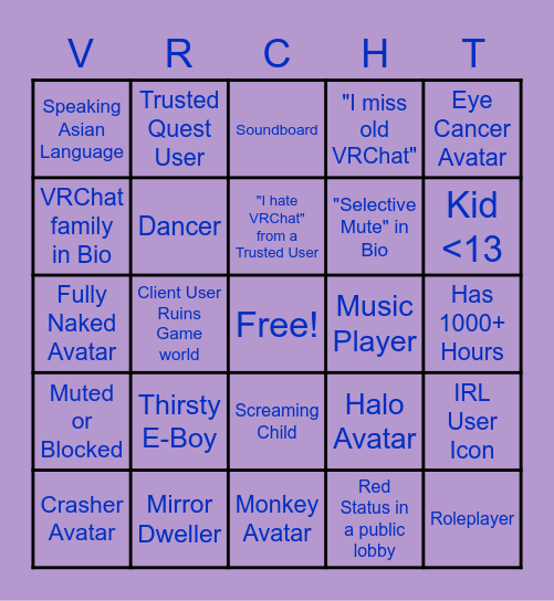 VRChat Bingo Card