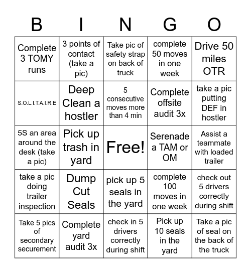 TOM TEAM BINGO Card