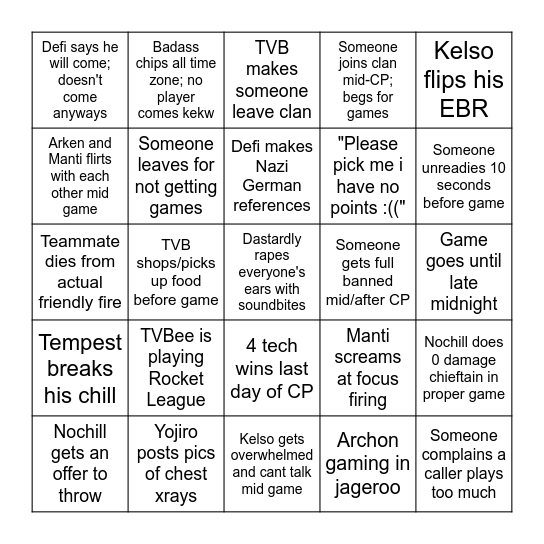 F-S Campaign Bingo Card