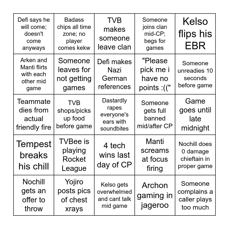 F-S Campaign Bingo Card