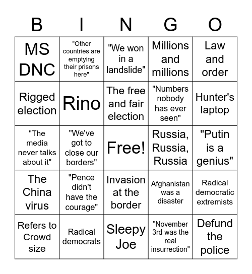 Trump card Bingo Card