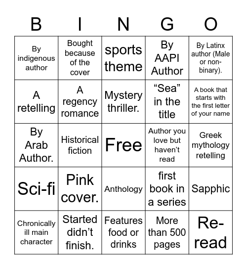 Reading challenge Bingo Card