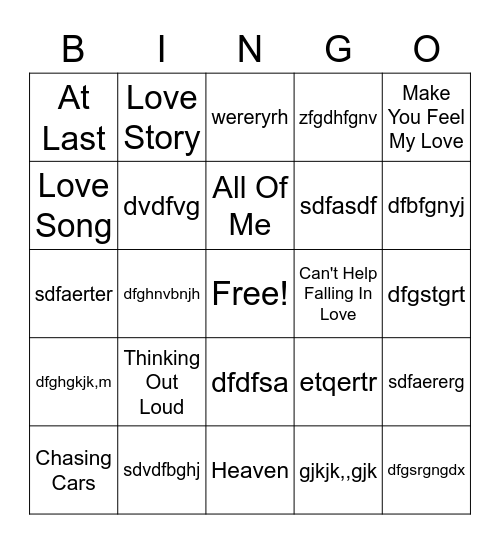 Amy's Bridal Shower Bingo Card