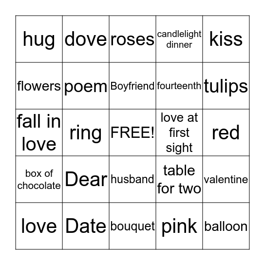 Valentines Bingo Card