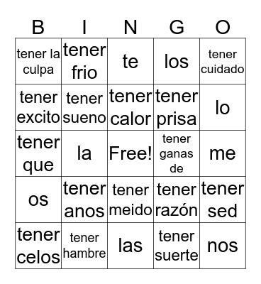 spanish baker Bingo Card