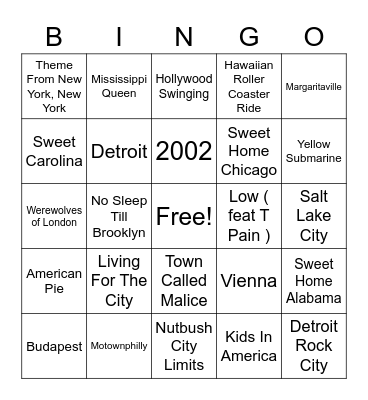 Going Places Bingo Card