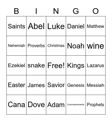 Bible Bingo Card