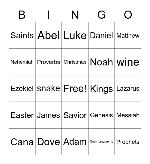 Bible Bingo Card