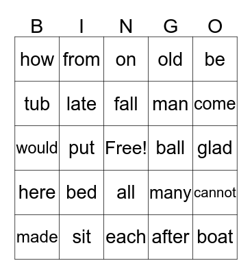 First Grade HF Word Bingo! Bingo Card