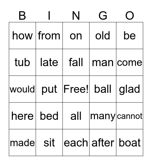 First Grade HF Word Bingo! Bingo Card