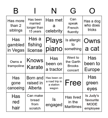 MODE BINGO! Bingo Card