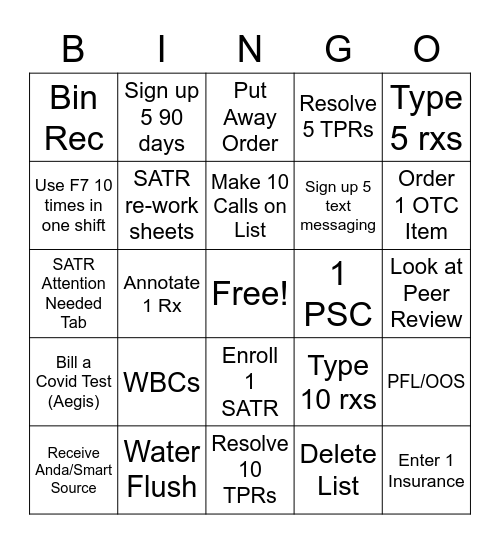 Pharmacy Bingo Card