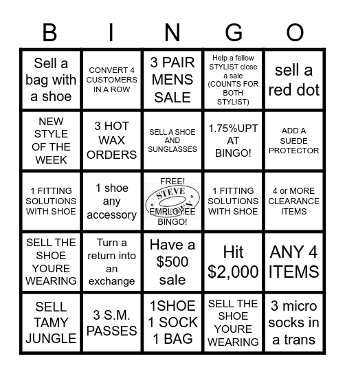 Steve Madden Bingo 529 Bingo Card