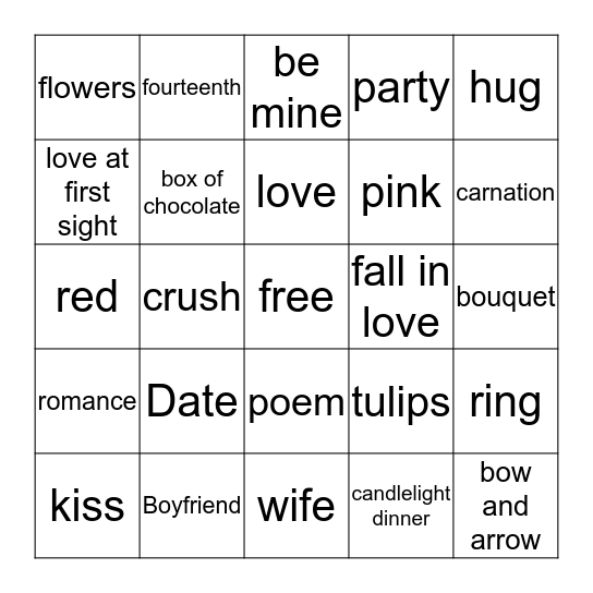 Valentines Bingo Card