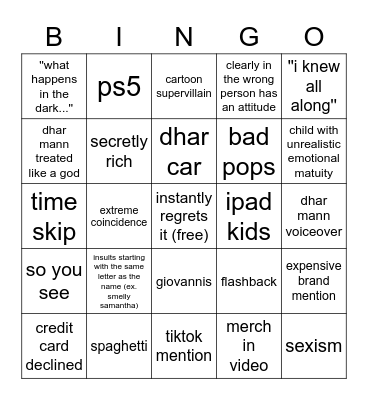 dhar mann bingo Card