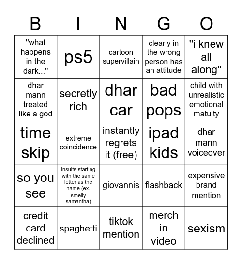 dhar mann bingo Card