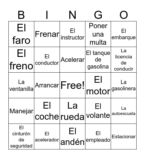 Spanish 2 Chapter 5 Bingo B Bingo Card