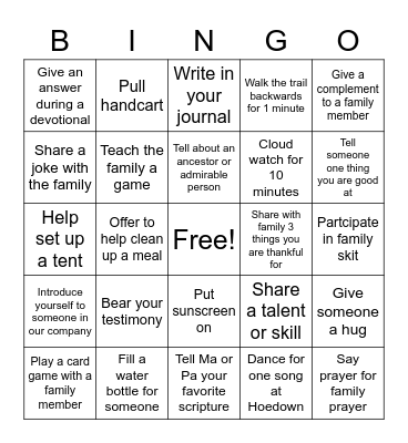 Wangsgard Trek Family Bingo Card