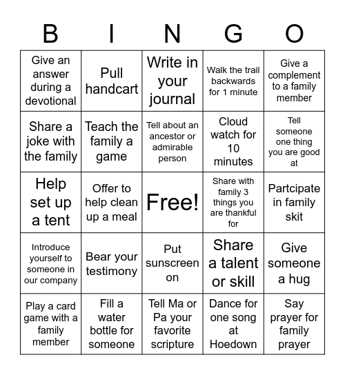Wangsgard Trek Family Bingo Card