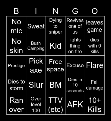 Big Puffer Warzone Bingo Card