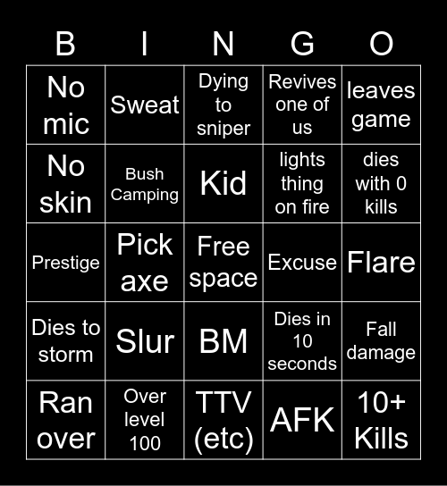 Big Puffer Warzone Bingo Card