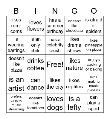 Get to Know Each Other Bingo Card