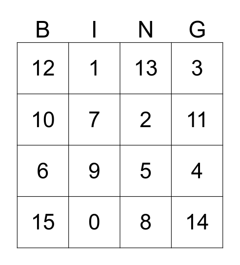 Addition Bing Bingo Card