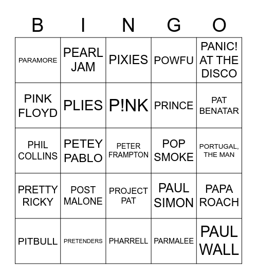 P Bingo Card