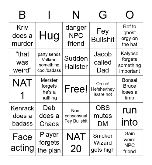 Dangerously Dicey- Mad Mage Bingo Card