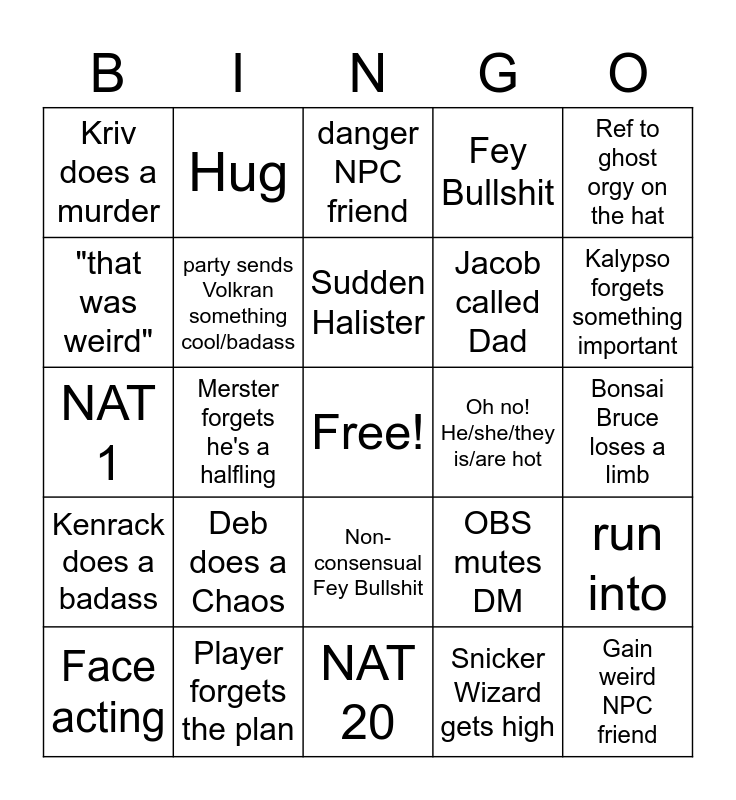 Dangerously Dicey- Mad Mage Bingo Card