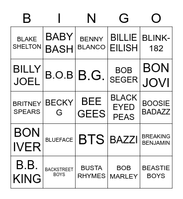 B Bingo Card