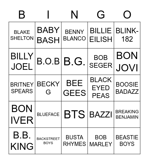 B Bingo Card