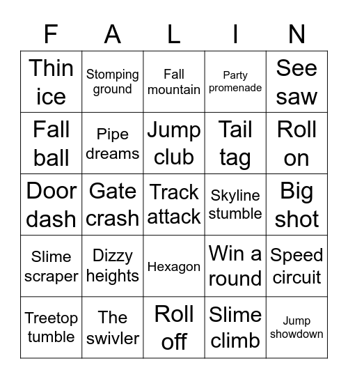 Fall Guys Stages Bingo Card