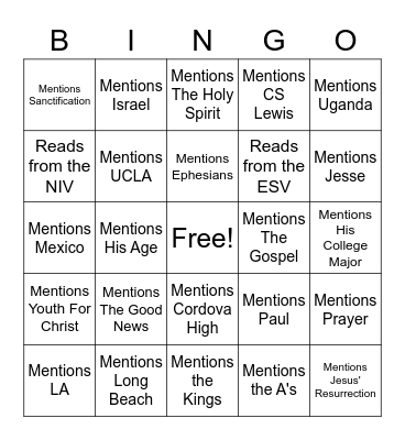 Dan Palmer Bingo 7/17/2022 Bingo Card