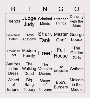 Lumentum TV Show Bingo Card