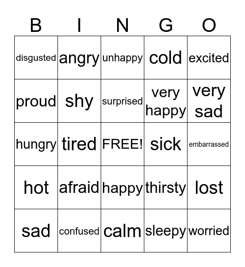 How do you feel? Bingo Card