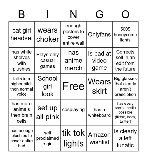 female youtuber bingo board Bingo Card