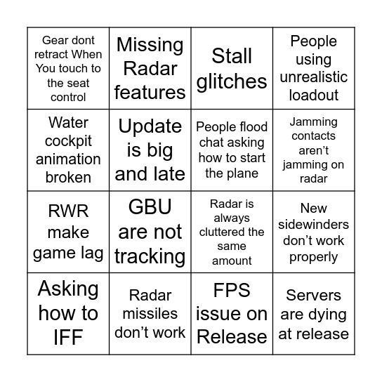 Mirage F1CE Release Bingo Card