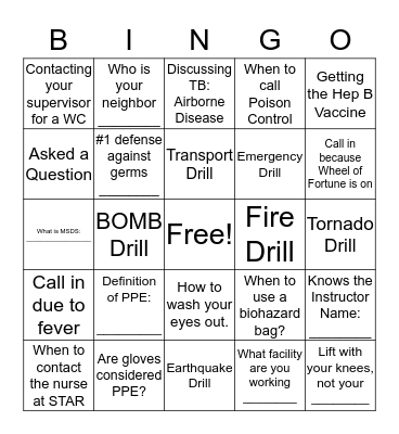 Health & Safety Bingo Card