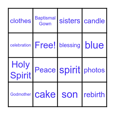 Baptism Bingo Card