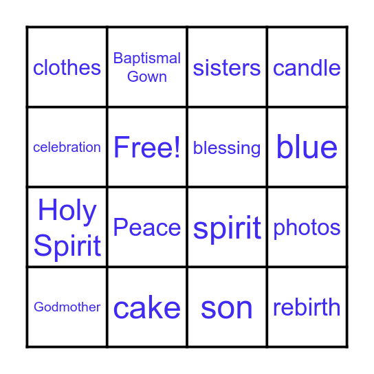 Baptism Bingo Card