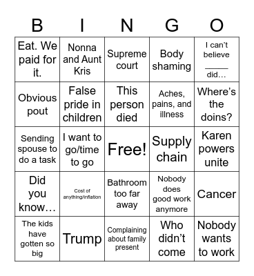 Reunion 2022 Bingo Card