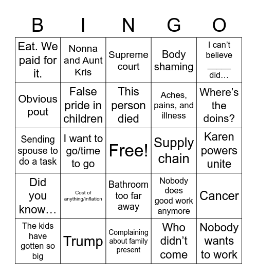 Reunion 2022 Bingo Card