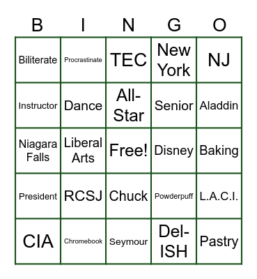 Ismael's Graduation Bingo Card