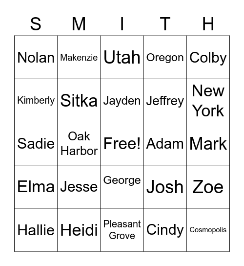 OUR FAMILY Bingo Card