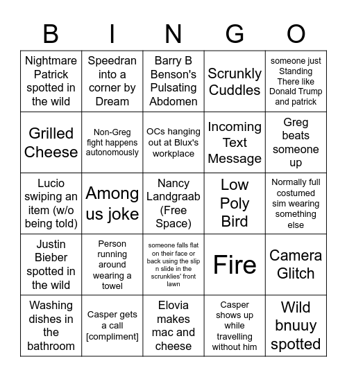 Sims 4 Stream Bingo Card