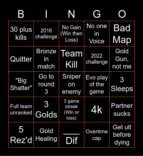 Overwatch Bingo Card